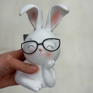 White Bunny Figurine with Glasses